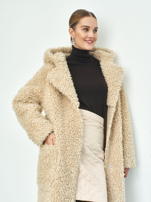 Шуба женская чебурашка тедди эко, светло-бежевая, SilverFox