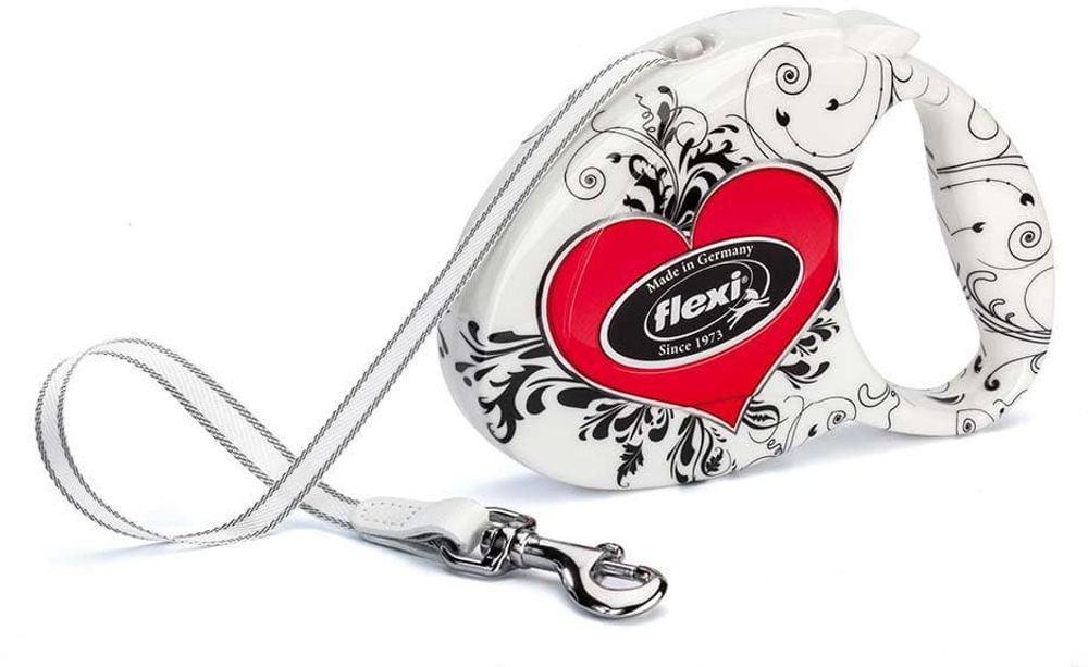 FLEXI рулетка Fashion Ladies M (до 25 кг) ремень 5 м, мотив сердечко