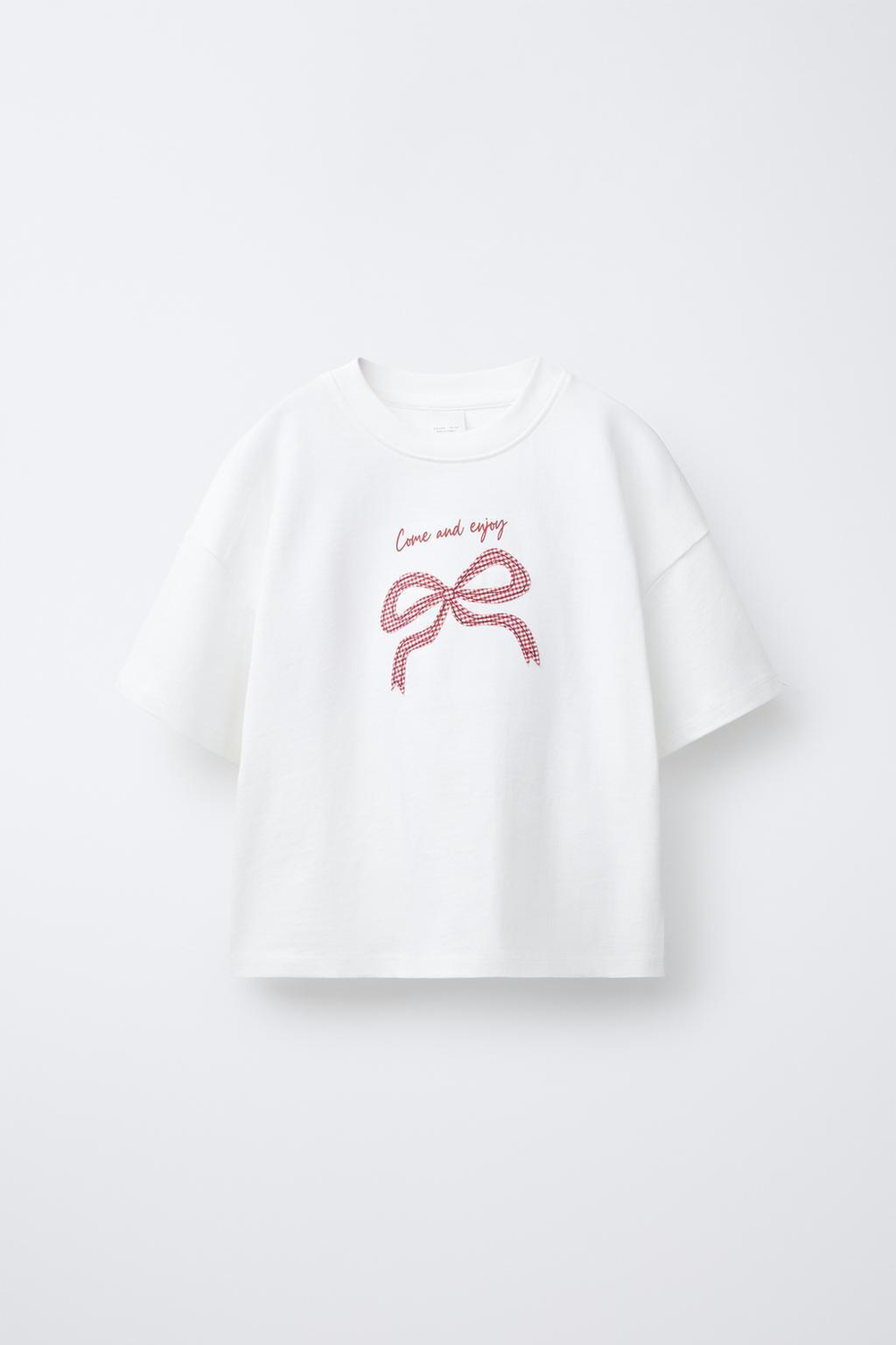 ZARA ФУТБОЛКА В КЛЕТКУ ВИШИ, БЕЛЫЙ