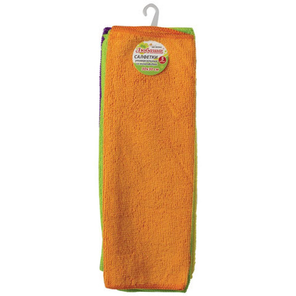 Салфетки из МИКРОФИБРЫ универсальные 30х30 см, КОМПЛЕКТ 5 шт., ассорти, 180 г/м2, ЛЮБАША, 603942