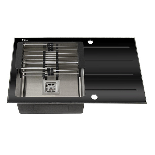 Мойка врезная 78*50 FRANK PROFI ЧЕРНОЕ СТЕКЛО 9503