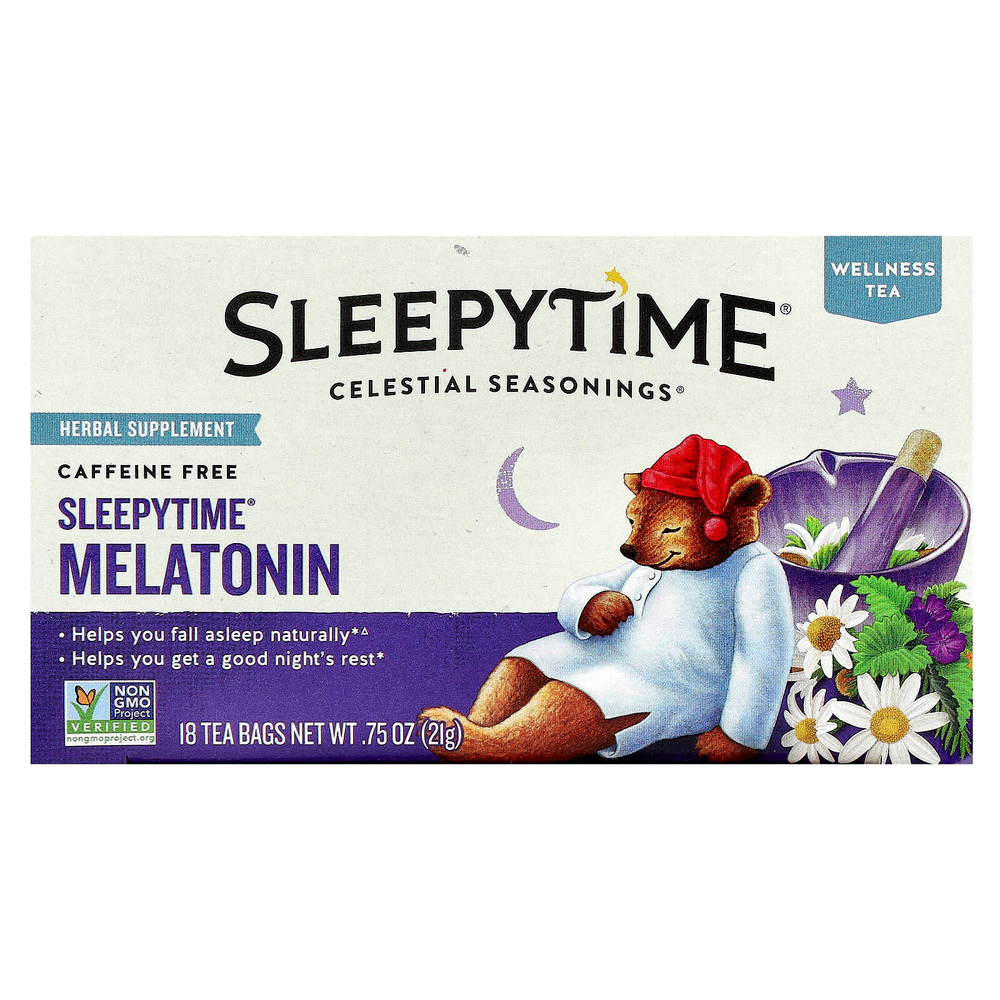 Celestial Seasonings, Sleepytime, чай с мелатонином, без кофеина, 18 чайных пакетиков, 21 г (0,75 унции)
