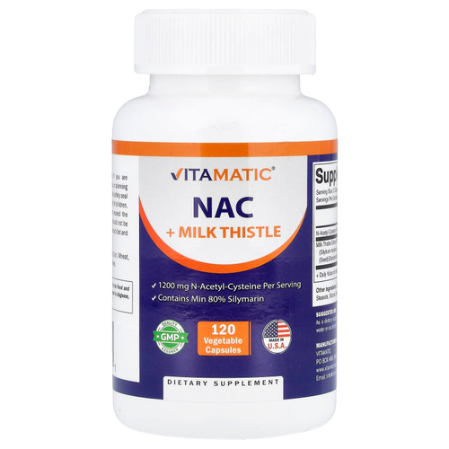 Vitamatic, NAC + расторопша, 120 растительных капсул