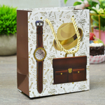 Пакет бумажный 12*15*6,5см с ручками, с тиснением "Мужской" микс 49