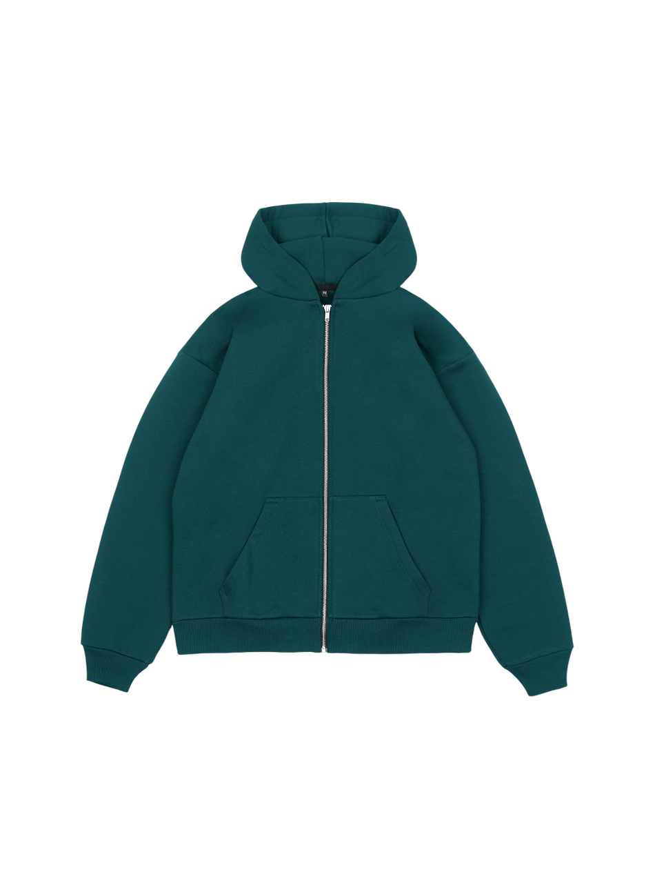 Худи оверсайз на молнии с начесом (темно-зеленый)