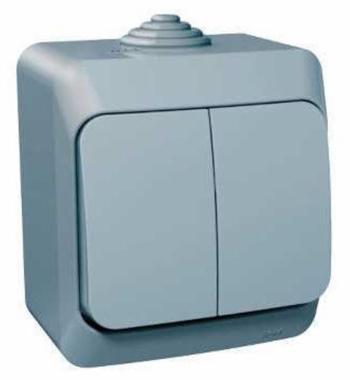 Выключатель двухклавишный IP44 без индикации о/у в сборе ЭТЮД серый Schneider Electric