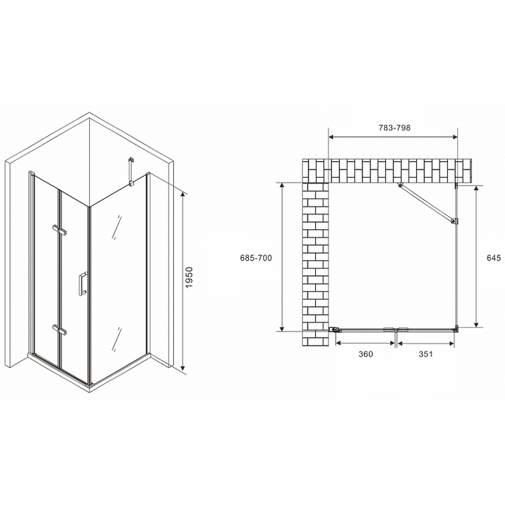 Душевой уголок Abber Zart 80x70 AG08080P-S71 профиль Хром стекло прозрачное
