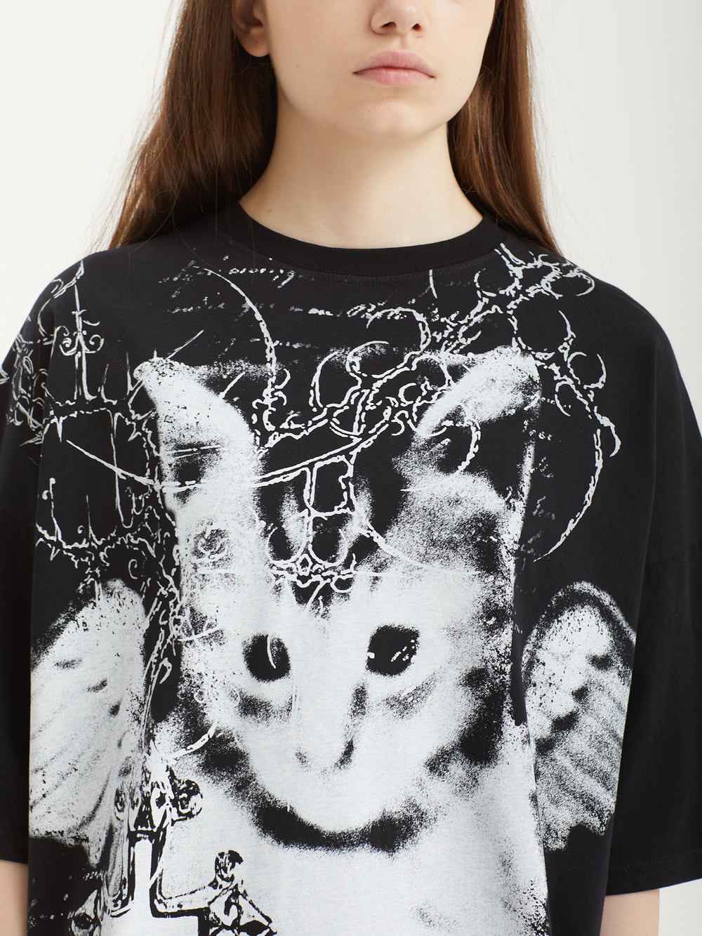 Женская Футболка Halo Purr Black Kitten Graphic Oversized
