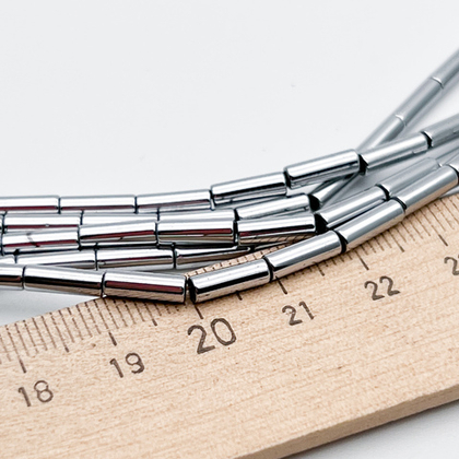 Гематит Трубочка бусины (имитация), цвет серебристый, размер около 9*3 мм, цена за 21-22 шт (1/2 нити)