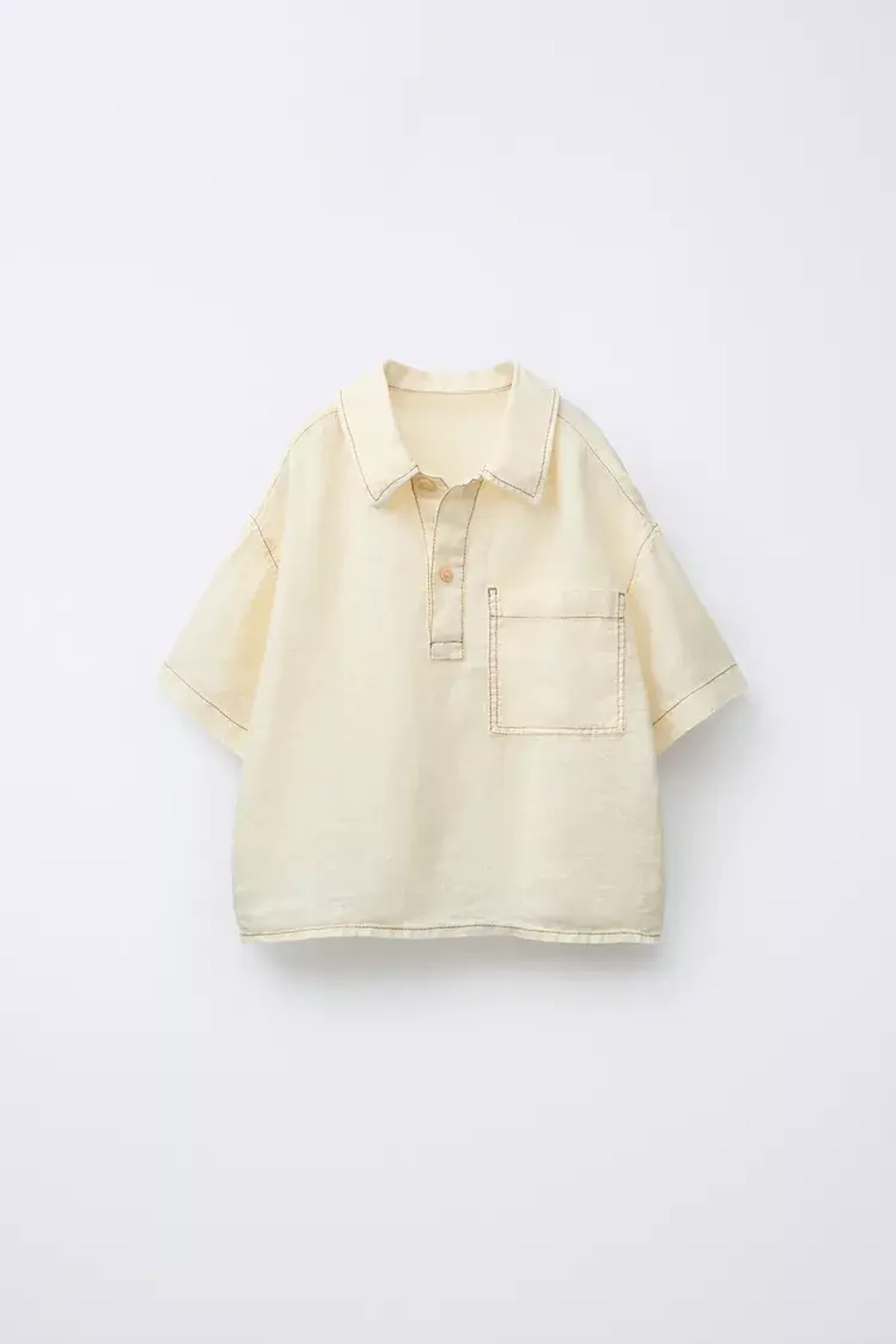 ZARA РУБАШКА ИЗ 100% ЛЬНА С КОНТРАСТНОЙ ОТДЕЛКОЙ, ЦВЕТ СЛИВОЧНОГО МАСЛА