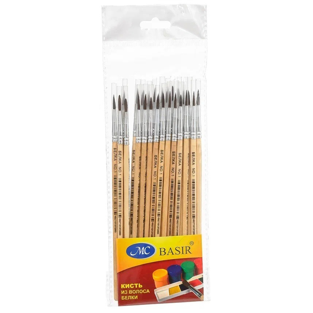 Набор кисточек для рисования номер 1, 25 штук, волос белки, MC-Basir, Кисти художественные для творчества, круглые