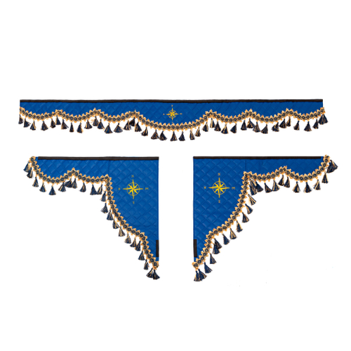 Ламбрекен 1,8м с косынками универсальные стеганые Роза Ветров (экокожа, синий, синие кисточки)