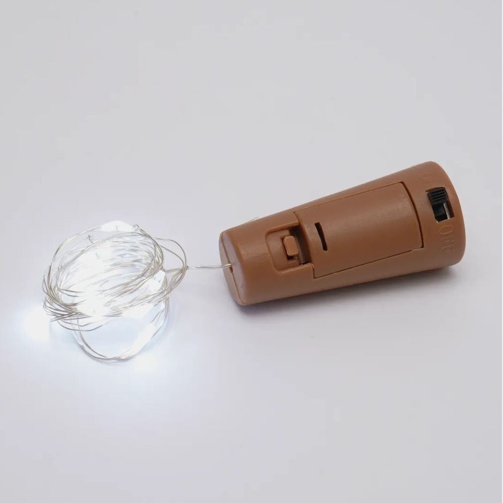 ULD-S0200-020-SСR-3LR WHITE IP20 WINESTOPPER Гирлянда светодиодная Роса с пробкой на батарейках 3xLR44в-к. 2м. 20 светодиодов. Белый свет. Провод медный. TM Uniel