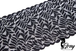 03-260 ОПТ  Кружево эластичное 20 см, листочки, черный 170