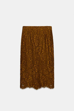 ZARA ЮБКА МИДИ ИЗ КРУЖЕВА — ZW COLLECTION LIMITED EDITION, ГОРЧИЧНЫЙ