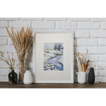 Картина авторская акварельная в паспарту 21х30 см на стену для интерьера "Речка"