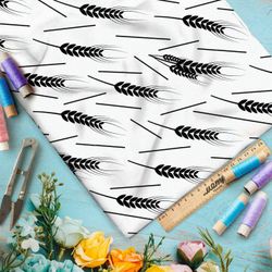 Ткань премиум шифон черные колосья на белом