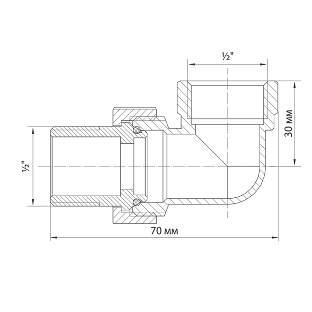 Переходник со сгоном 1/2'' угловой VRT® (конус) никель