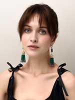 Серьги "Queen" из зеленого агата и аметиста Gold