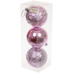 Новогодние шары 8 см (набор 3 шт) «Микс фактур», розовый