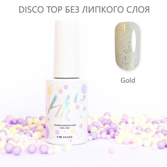 Disco top без липкого слоя ТМ &quot;HIT gel&quot; gold, 9 мл