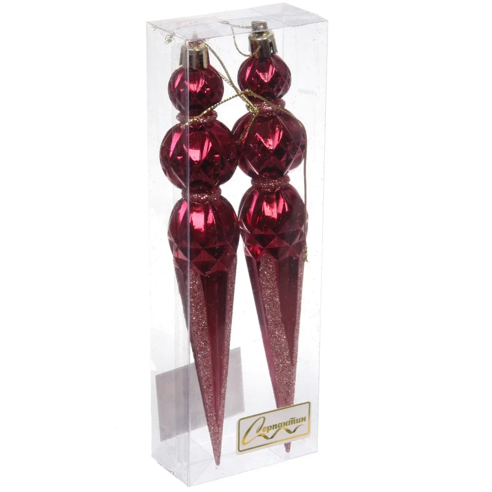 Ёлочные игрушки «Волшебная сосулька» 17,8 см (набор 2 шт), Рубин/розовое золото