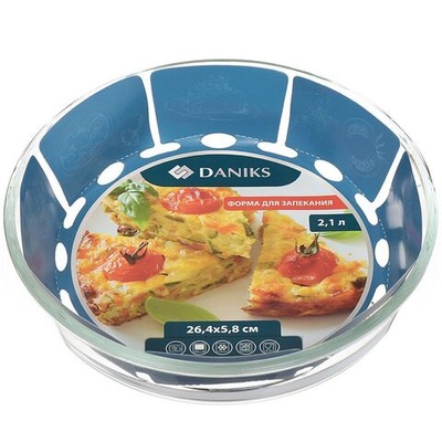 Форма для выпечки стекло, 26.4х26.4х5.8 см, 2.1 л, кругл, Daniks