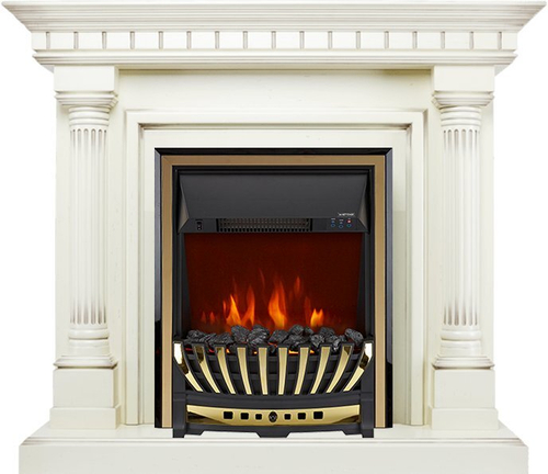 Каминокомплект Dallas - Слоновая кость с патиной с очагом Aspen Gold