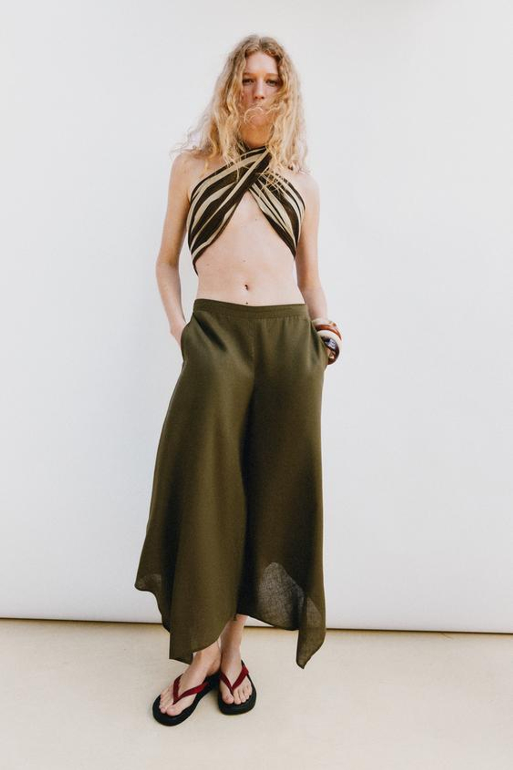 ZARA АСИММЕТРИЧНЫЕ БРЮКИ-КЮЛОТЫ, ХАКИ