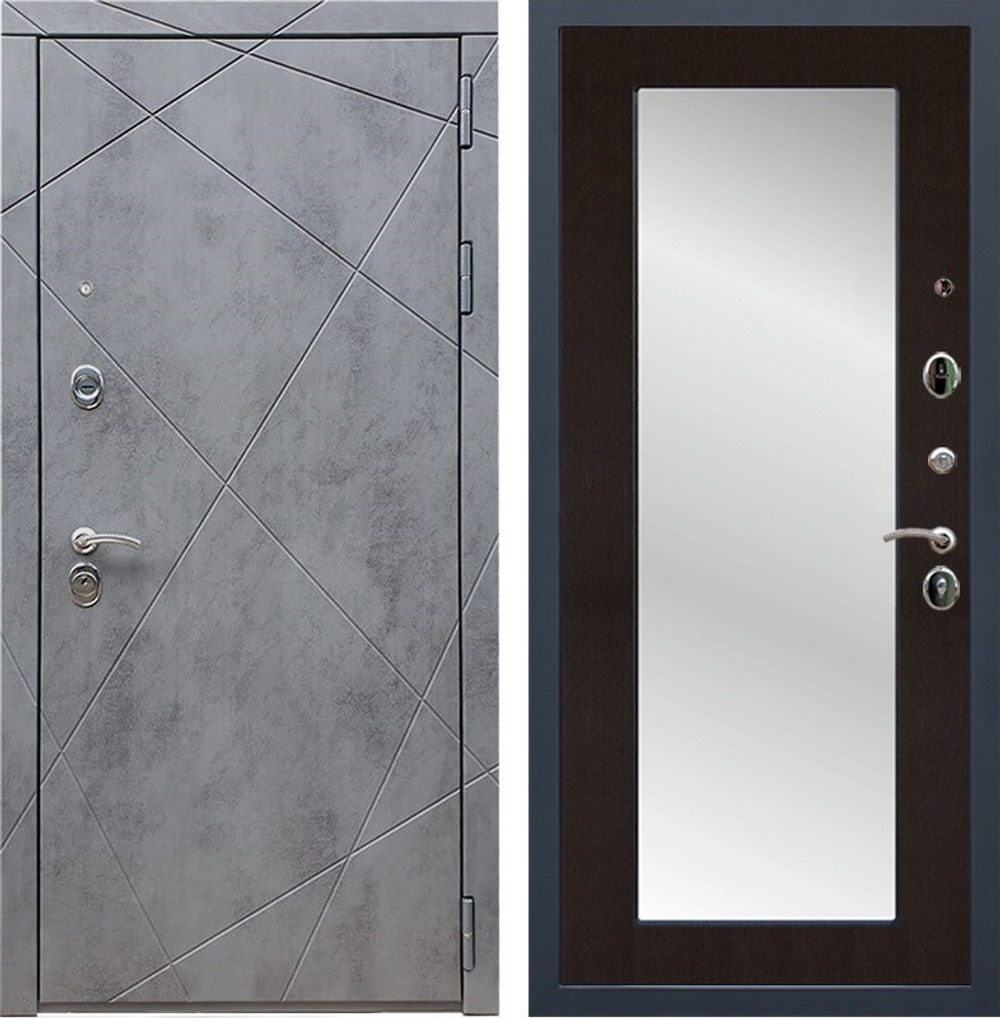 Входная металлическая дверь с зеркалом 13 с Зеркалом Пастораль (Бетон тёмный / Венге)