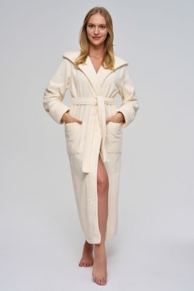 Халат махровый с капюшоном 3879 крем