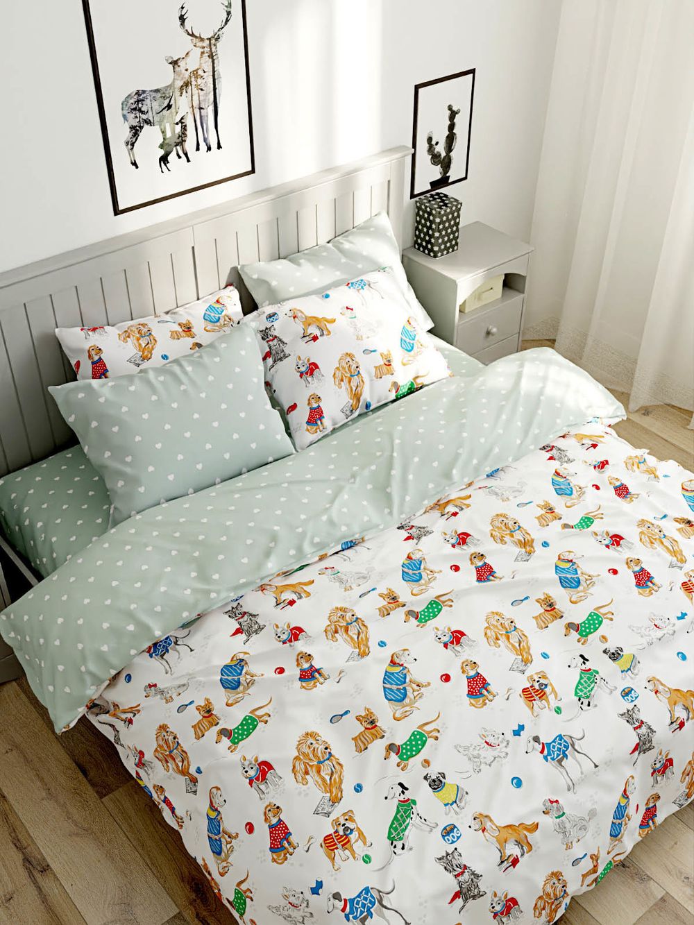 Пододеяльник Сказка "Dogs on white/Николь" 2-сп 175х215 см, перкаль