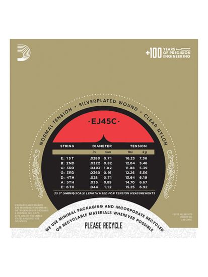 Струны для классической гитары D'ADDARIO EJ45 C