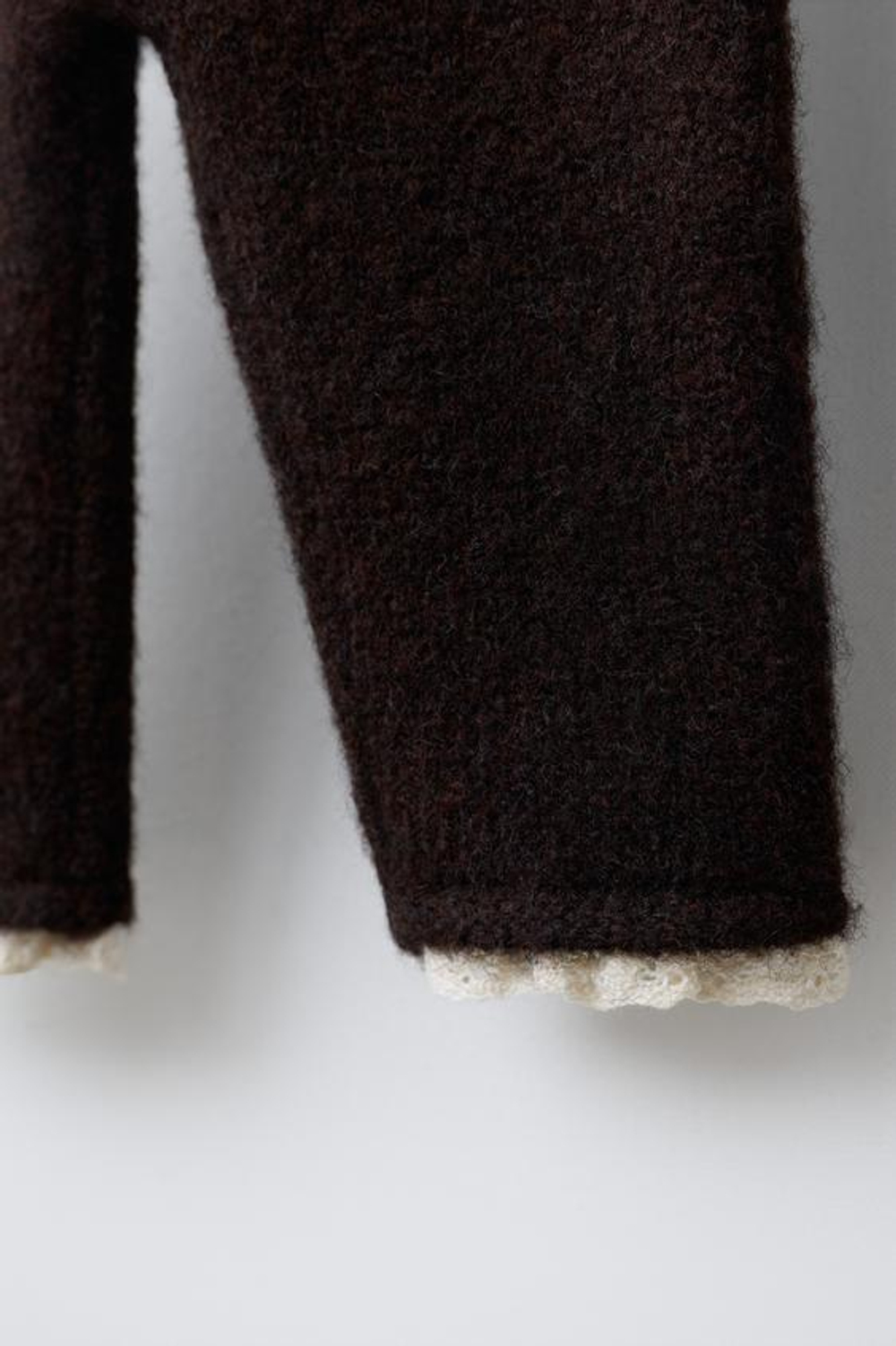 ZARA ТРИКОТАЖНЫЕ ЛЕГИНСЫ С КРУЖЕВОМ, КОРИЧНЕВЫЙ