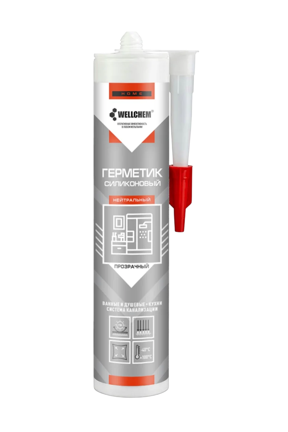 Герметик силиконовый нейтральный, WELLCHEM, прозрачный, 280мл