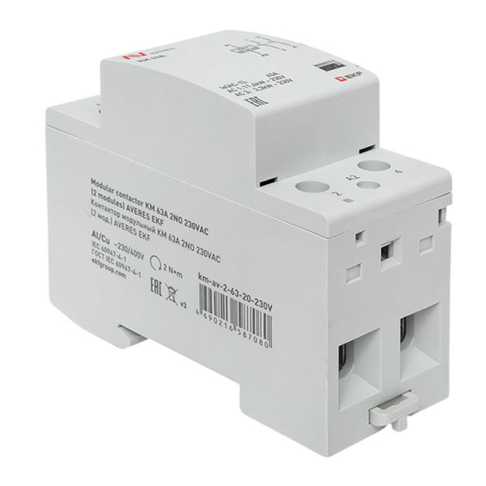 Контактор модульный КМ 63А 2NO 230В АС (2 мод.) AVERES EKF