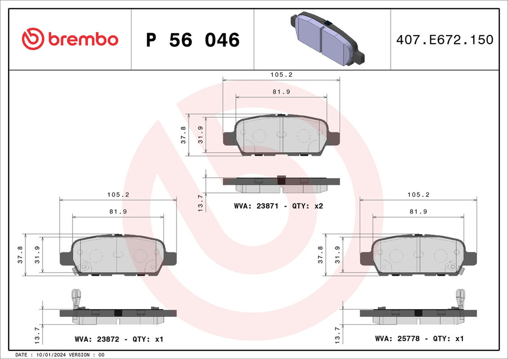 BREMBO - P56046-BRB - Brake Pad Set, disc brake