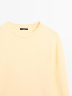 Massimo Dutti Свитер из смесовой шерсти с круглым вырезом, ванильный