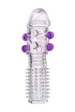 Стимулирующая силиконовая насадка с "усиками" и бусинками Toyfa (Цвет: прозрачный с фиолетовым)