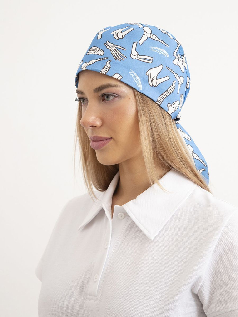 Шапочка медицинская, принт "Кости", синий