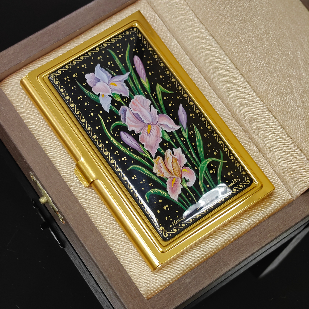 Коллекционная визитница "Ирисы" №3 (роспись Палех) в футляре