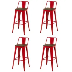 Комплект из 4 барных стульев Tolix Wood, красный, темное дерево