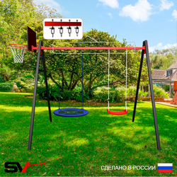 Уличные качели Sv Sport Maxi УК124.1КВ2 (3.0м/Щит баскет/Гнездо Оксф. 100см/"Лодочка"/Подвесы на втулке 2к)