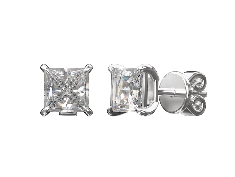 Пусеты с Бриллиантами в Огранке Принцесса