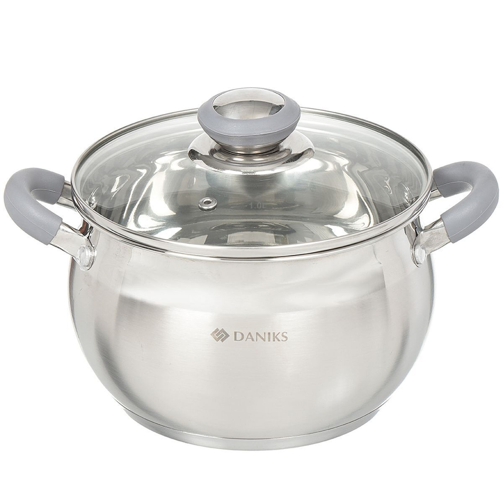 Кастрюля нерж, 2.9 л, с крыш, Daniks, Модерн серый, SD-18N, индукц