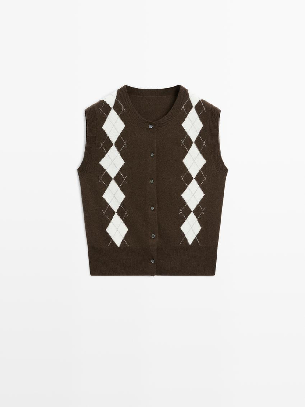 Massimo Dutti Кардиган с узором «ромбы», шоколадный