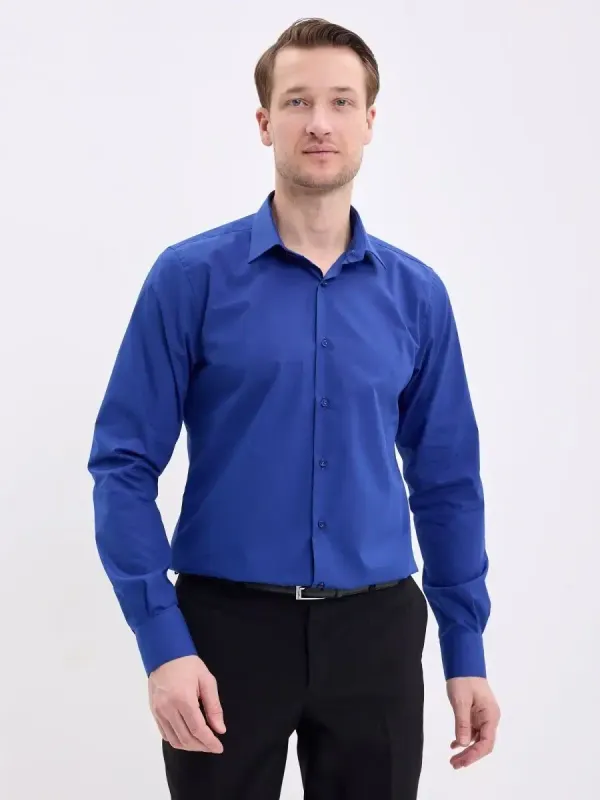 Рубашка на высокий рост LONG SLIM FIT с длинным рукавом, синяя