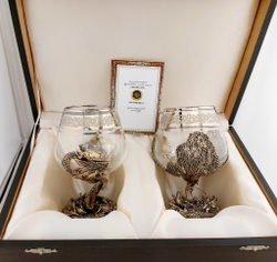 Набор из 2-х бокалов для коньяка "Рыбалка. Осетр" (подарочный футляр)