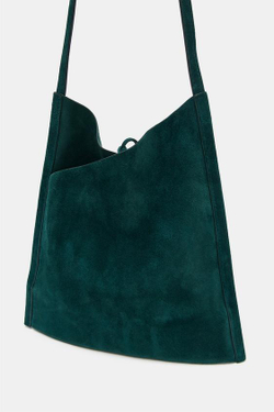 ZARA МИНИ-ПЛОСКАЯ КОЖАНАЯ СУМКА С БАНТОМ, ЗЕЛЕНЫЙ