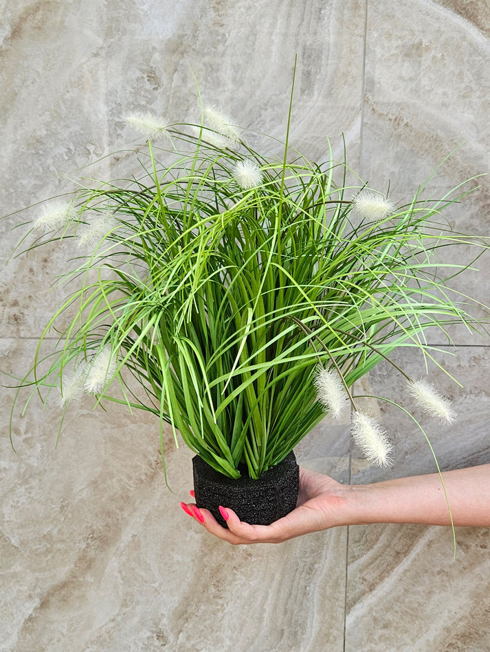 Искусственная Трава Сноп с белыми пушистиками 35см